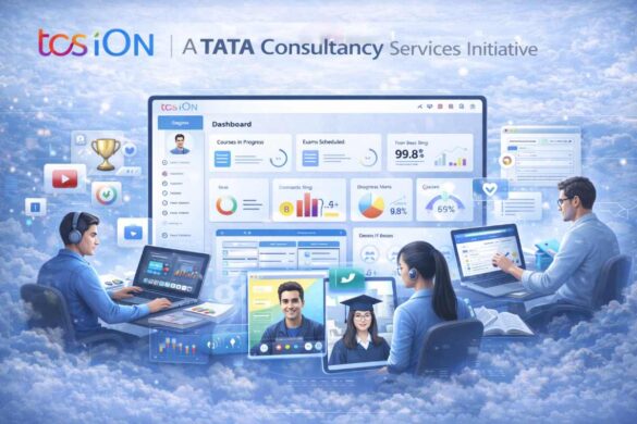 TCS iON digital learning and exam platform dashboard illustration