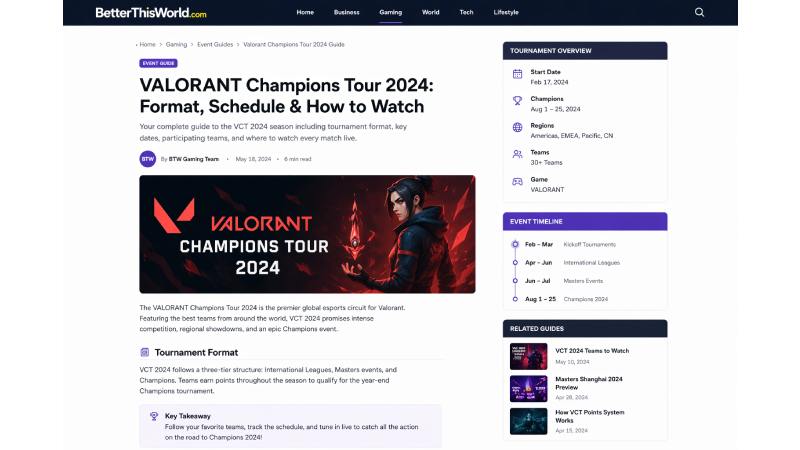 BetterThisWorld gaming event guide article example layout