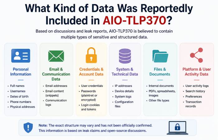 aio tlp370 reported data types credentials emails metadata system logs overview